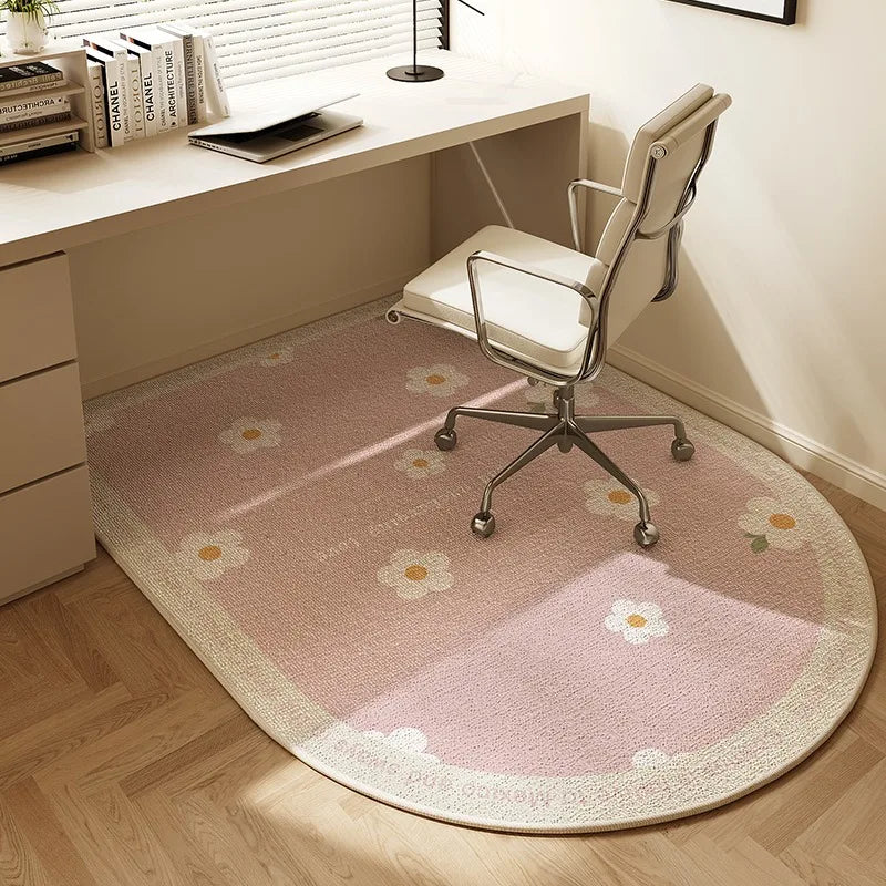 Round Office Chair Mat 100cm – Beige Striped Non-Slip Carpet Protector