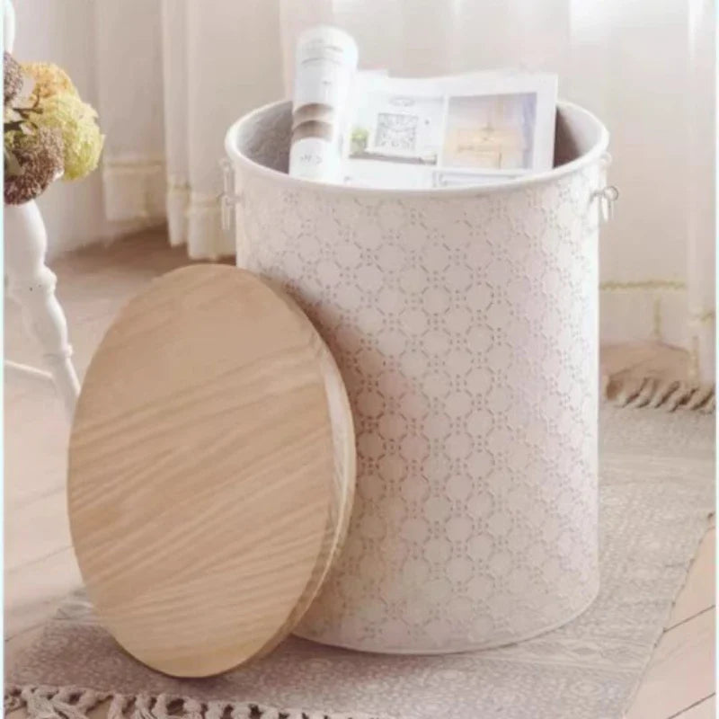 French Side Table Made of Iron with Storage Bin Space-Saving Design