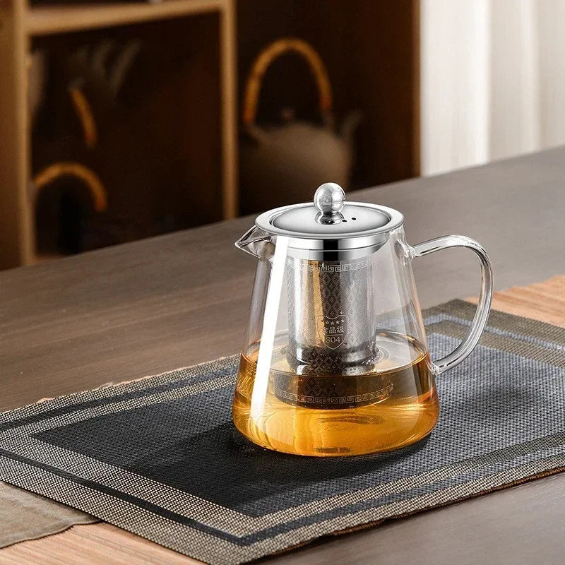 450ml-950ml Heat Resistant Glass Teapot – Stainless Steel Tea Filter, Flower Kettle for Kung Fu Tea, Puer and Oolong Tea