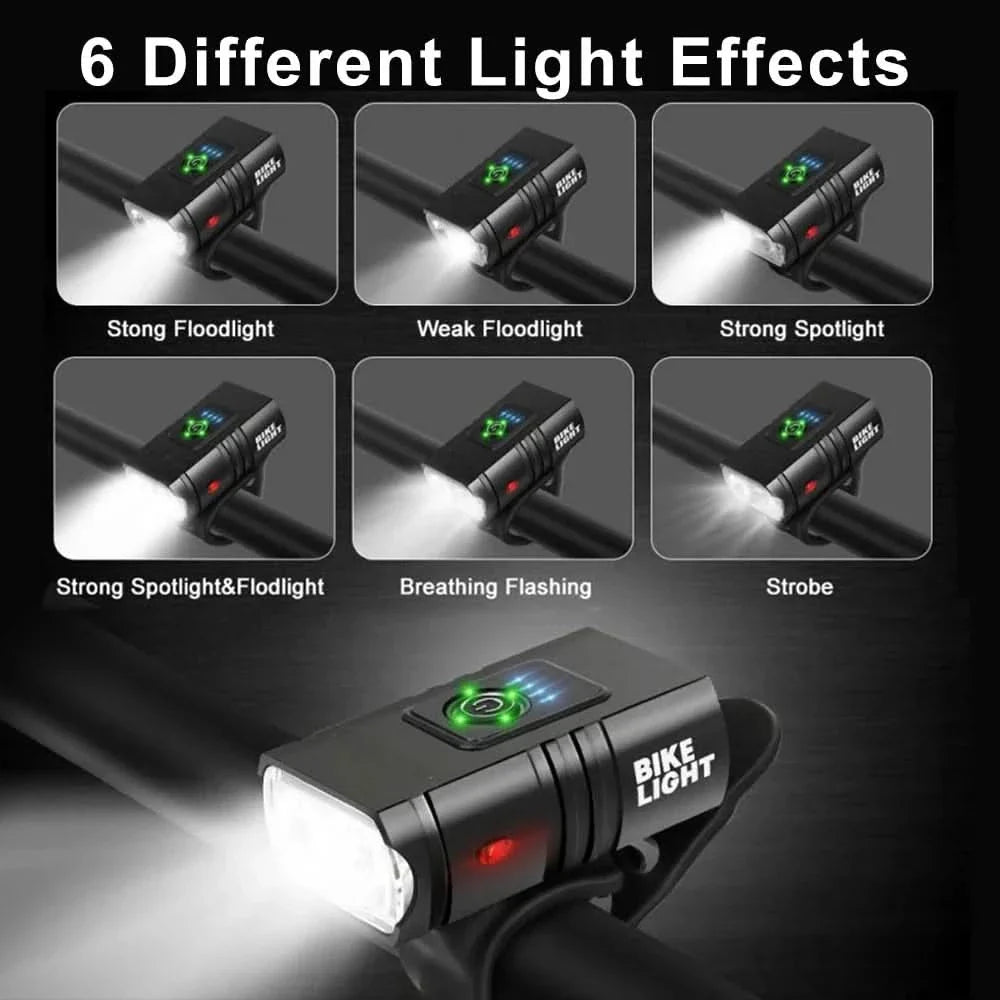 LED bike light with USB charging & 6 light modes for night rides