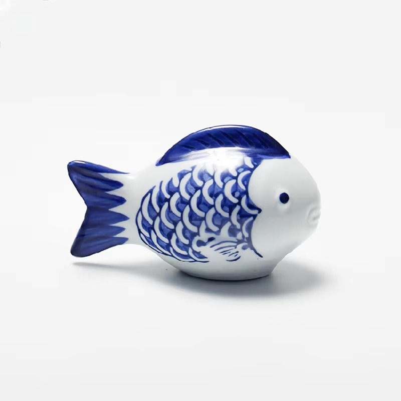 Blue and White Porcelain Floating Koi Fish Desktop Ornament
