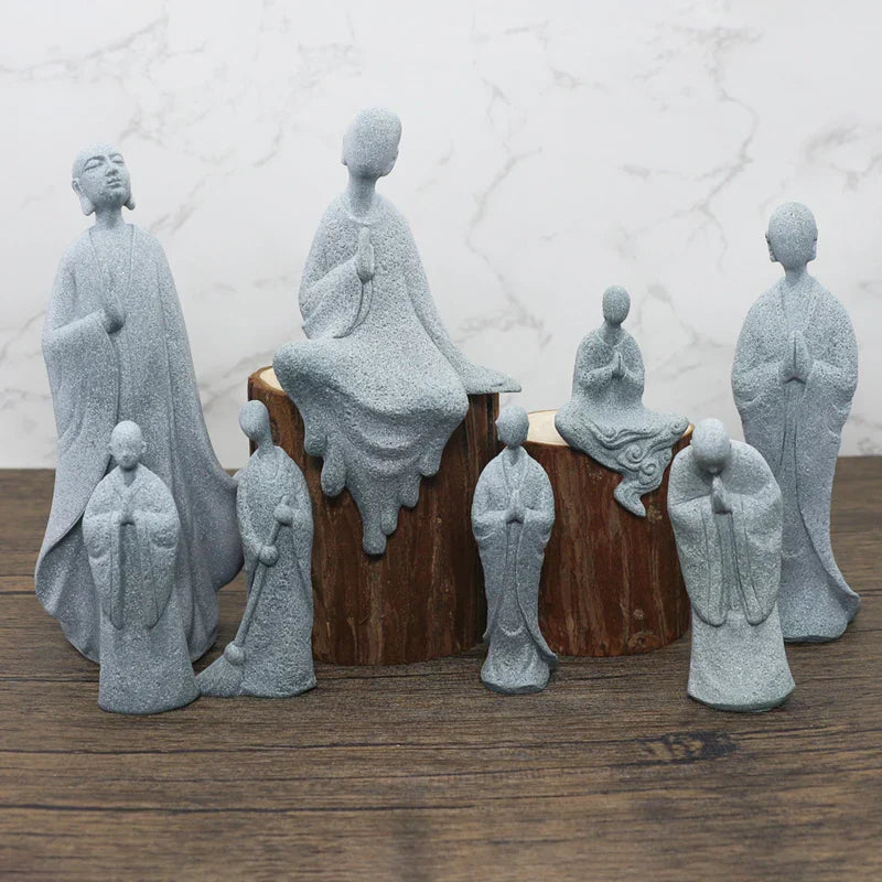 Buddha Stone Statue Small Buddhist Monks Tibetan Buddhism Figures Zen Garden Ornament Meditation Home Aquarium Decoration