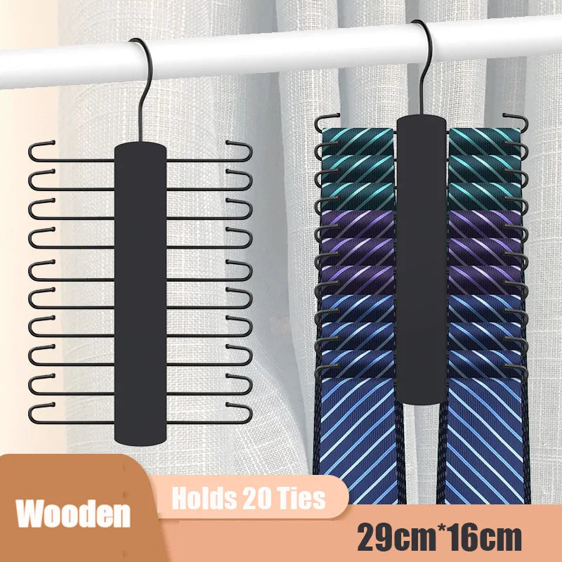 OrganizePro Holzico | Tie & Belt Holder | 20 Rotatable Hooks | For the Style-Conscious