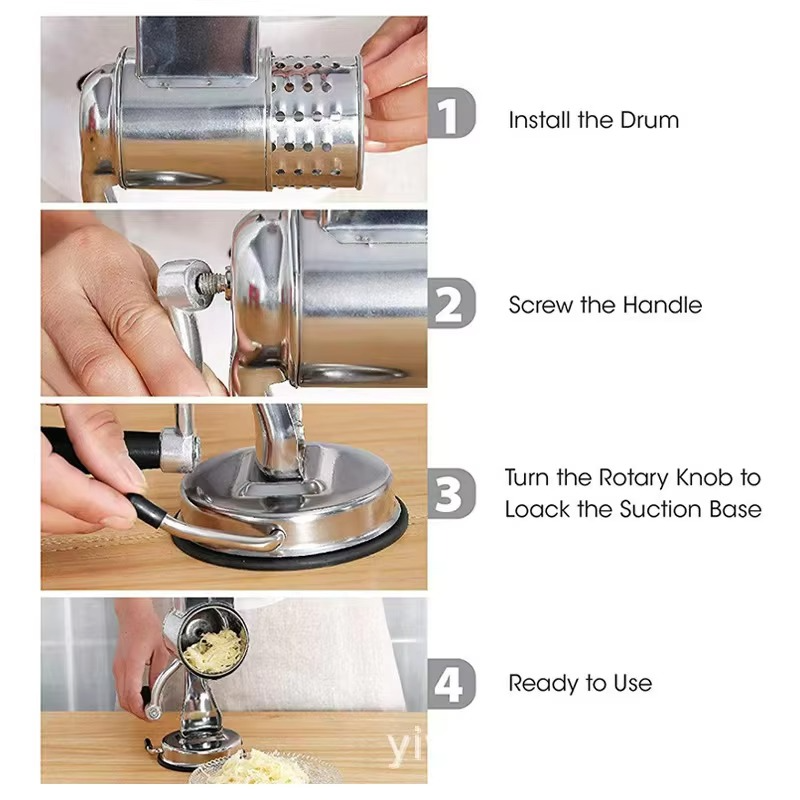 Rotary Vegetable Grater with 5 Stainless Steel Blades, Suction Cup Base, Dishwasher Safe