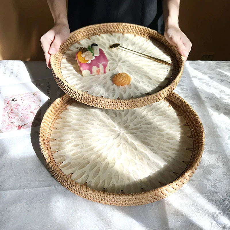 Lotus Leaf Rattan & Shell Fruit Bowl Tray