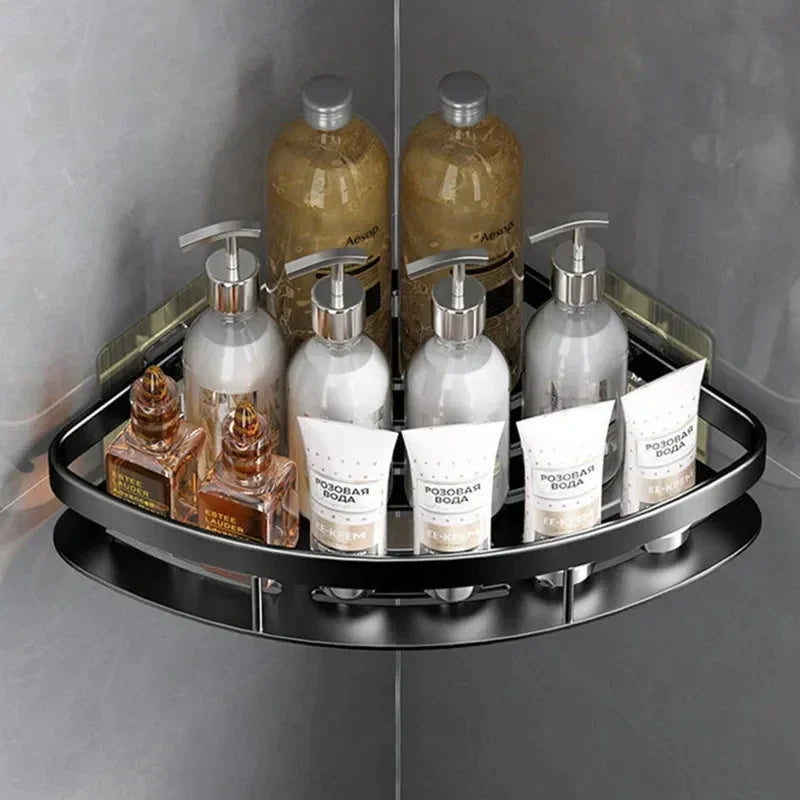 Corner Holder Aluminum Wall Shelf – Space-saving Bathroom Organizer بدون Drilling