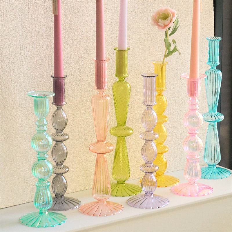 Ribbed Glass Candleholders - Pastel