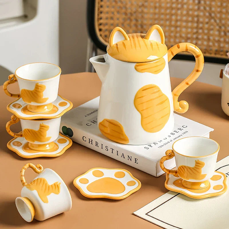 Orange Cat Handcrafted Ceramic Coffee & Tea Set