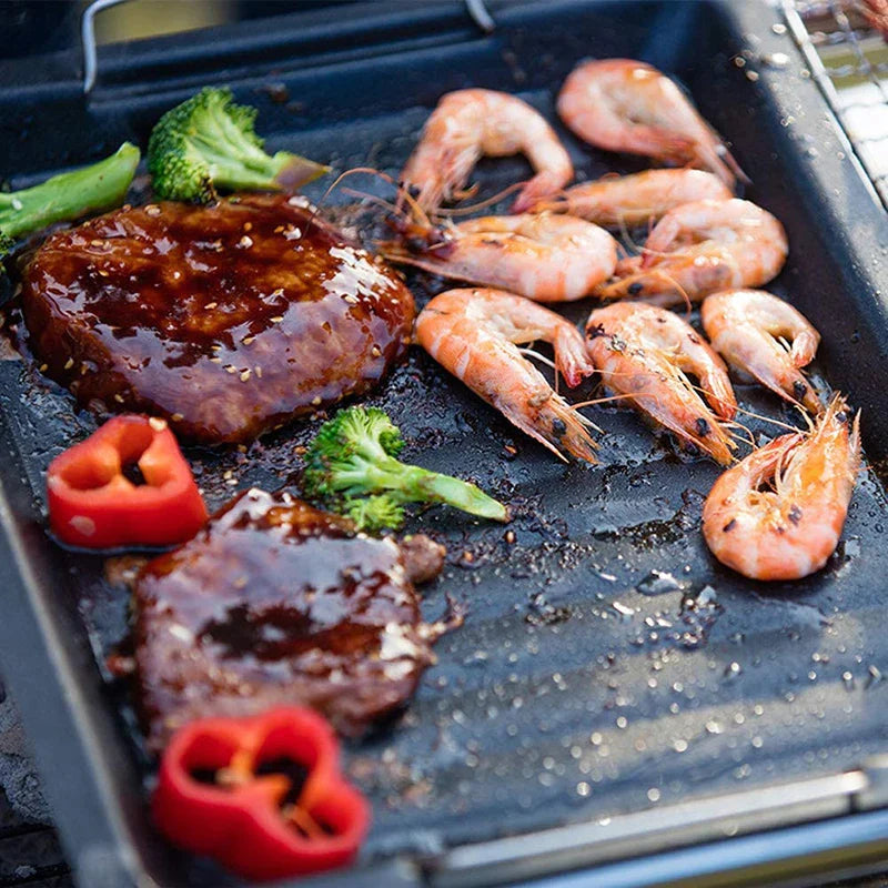 Feurossa Cast Iron Grill Plate Reversible Plate | For Gas Grill & Stove | 25 × 30 cm | For Pizza, Meat, Vegetables & Fish