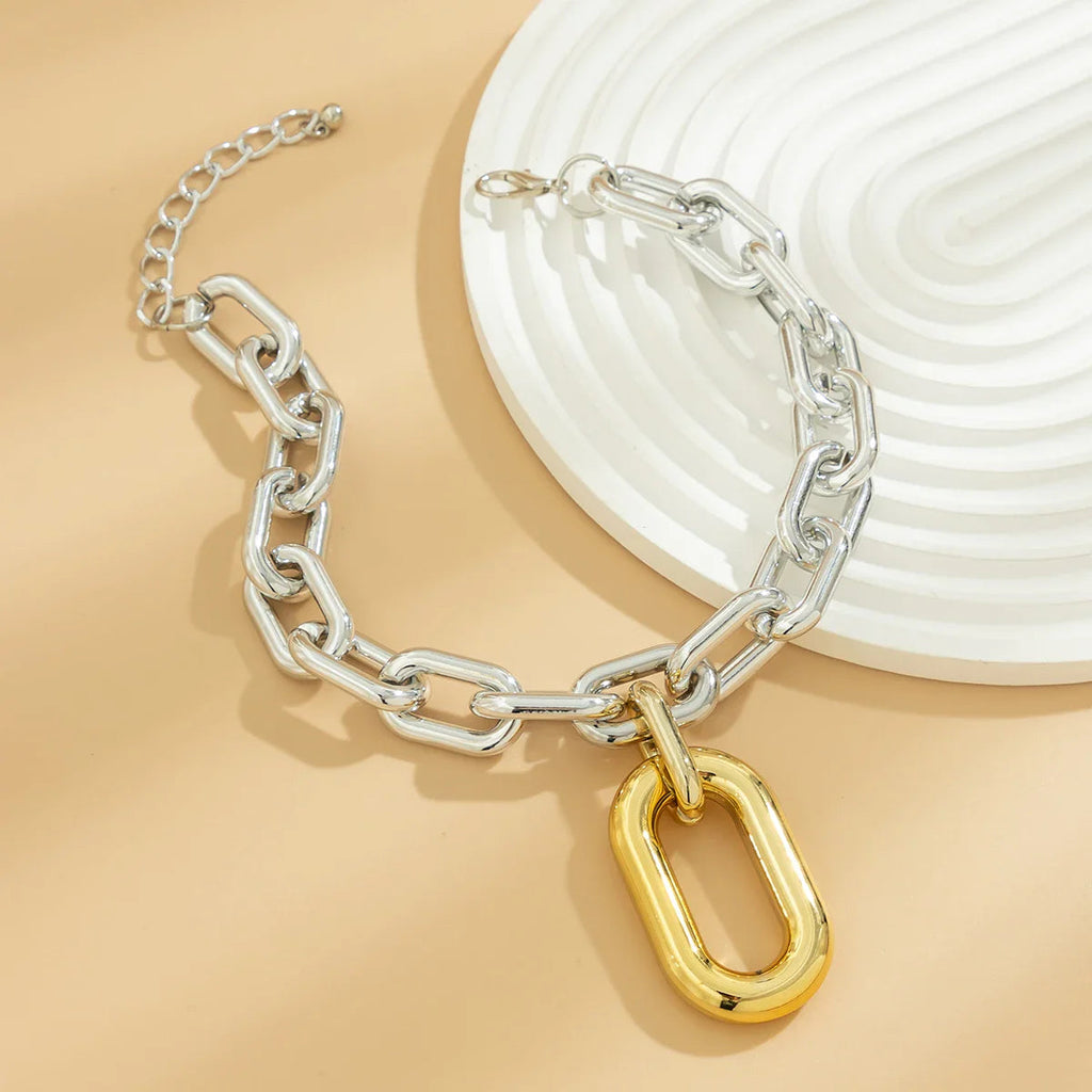 Chunky Two Tone Paperclip Bold Necklace