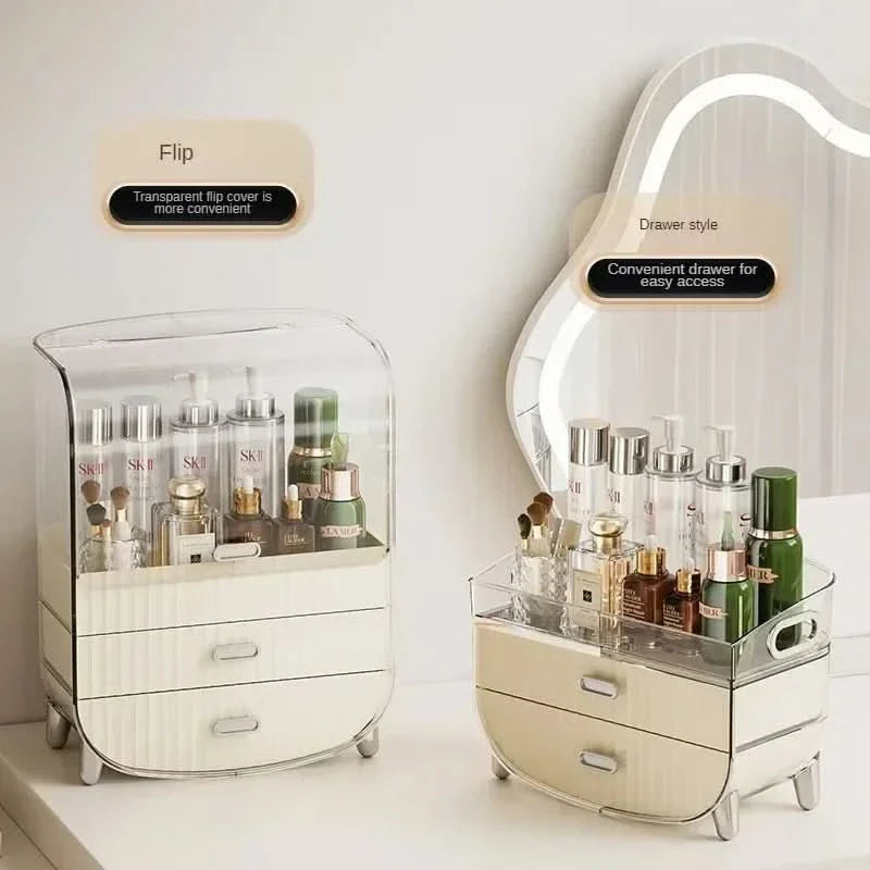 Rechargeable Cosmetic Organizer – Transparent Dustproof Makeup