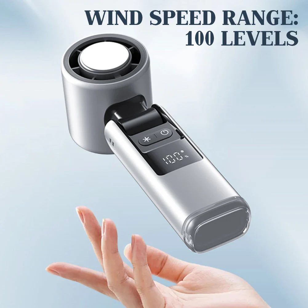 CoolioX Mini Hand Fan | 100 Wind Levels & Digital Display | Foldable & USB Rechargeable | 4000 mAh Battery