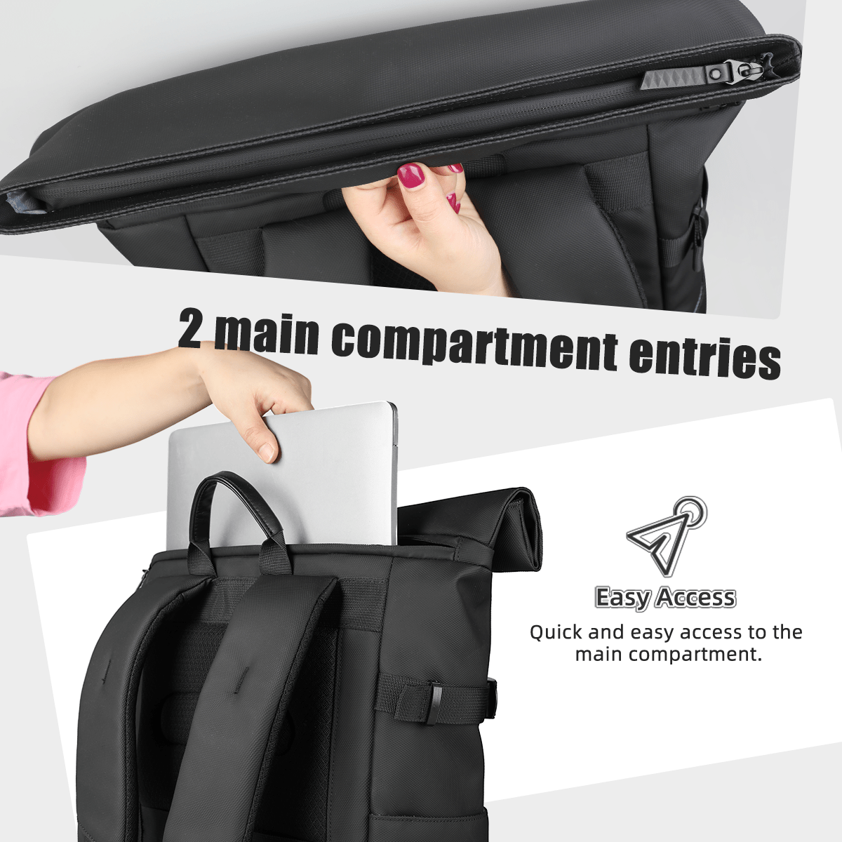 Expandable outdoor backpack with large volume & laptop compartment