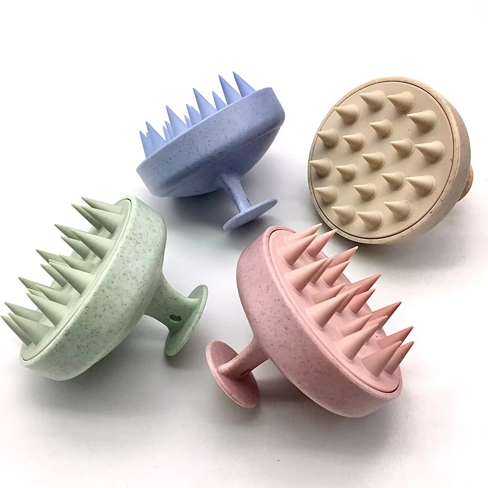 Wheat Straw Silicone Scalp Massage Shampoo Brush with Soft Silicone Bristles
