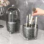 Lumora Make-up Brush Organizer with Lid | Dustproof & Rotatable | For Brushes, Lipsticks & Perfume | 360° Rotating | Silver/Gray