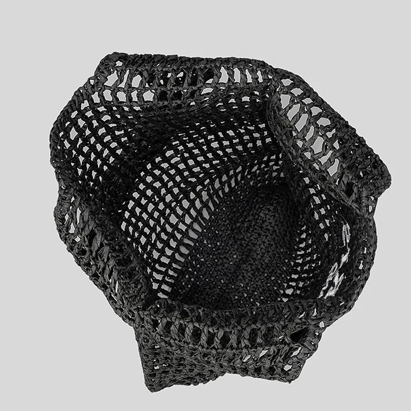 Net straw crochet beach bag