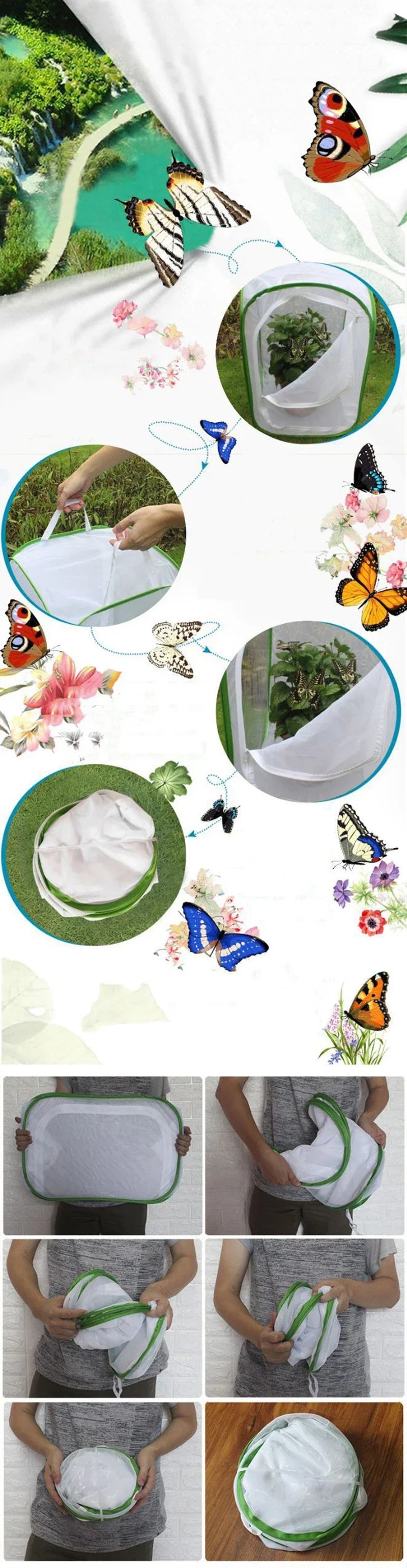 Viventra Folding Insect Habitat | Breeding & Observation Net | Stainless Steel Frame | For Butterflies, Crickets & Silkworms