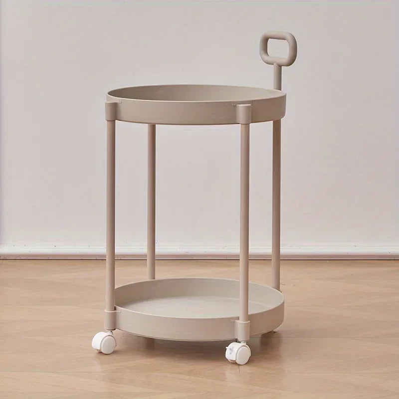 2-Layer Side Table on Wheels with Handle