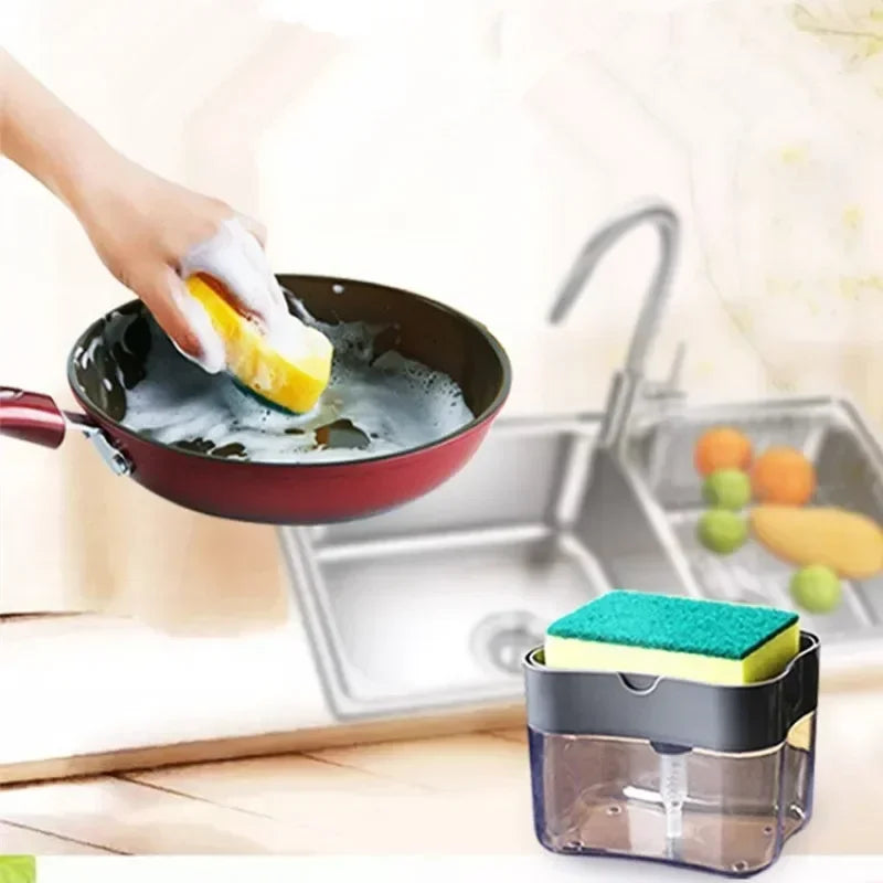 Kitchen soap dispenser with sponge holder | Push-type