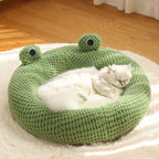 Pet Cave FroggiHome | Plush Frog Design | Semi-Closed & Round | 40–50 cm | For Cats & Small Dogs