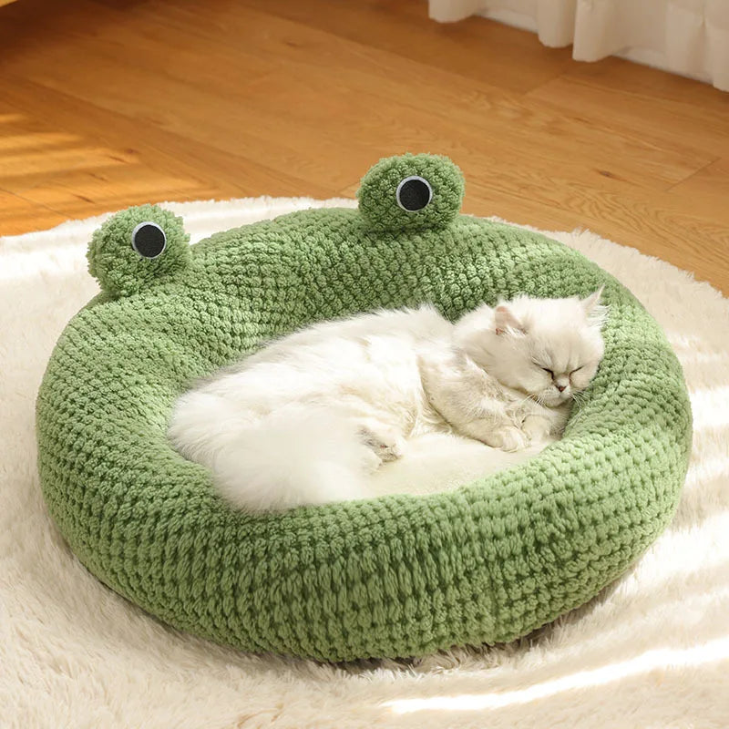 Pet Cave FroggiHome | Plush Frog Design | Semi-Closed & Round | 40–50 cm | For Cats & Small Dogs