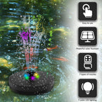 AquaLume Solar Spring | 3W Solar Fountain with LED Color Play | Up to 60 cm Fountain Height | 7 Nozzle Attachments
