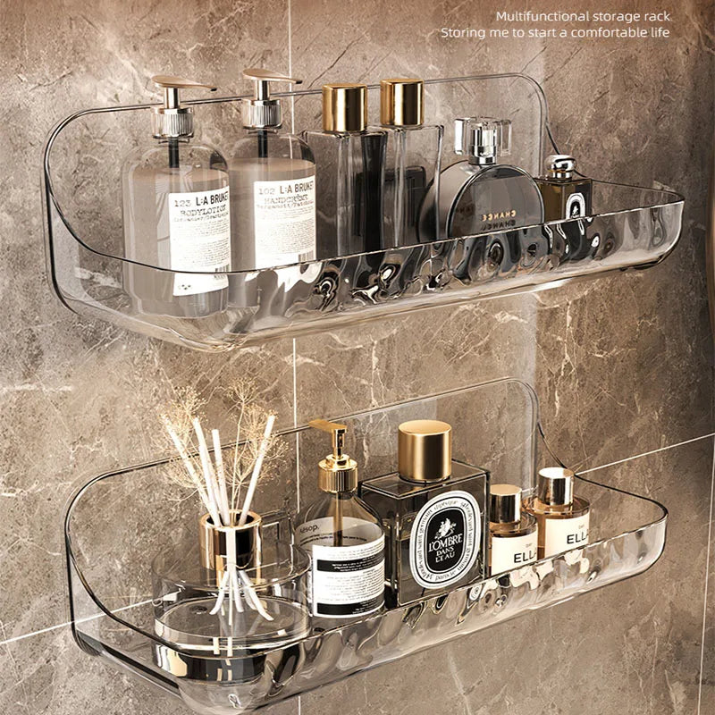 Acrylix Pro | Acrylic Bathroom Shelf Without Drilling | Wall Mounted Shower Shelf | Cosmetic & Shampoo Holder | Transparent | 12×9×8 cm / 24×9×8 cm