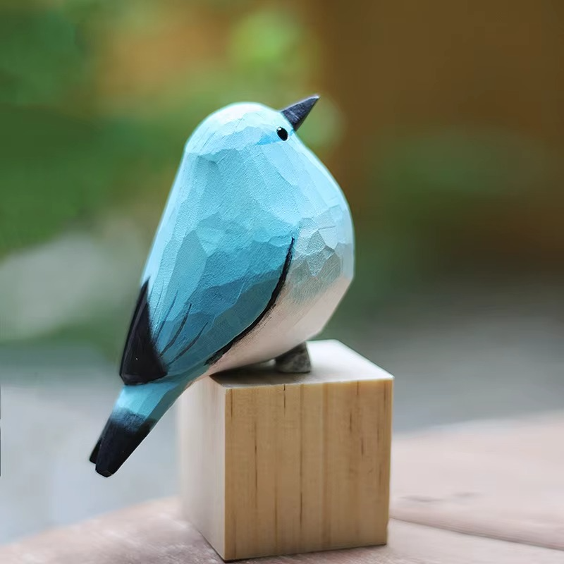 Handcrafted Mountain Blue Robin Wood Sculpture