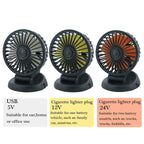 Ventoro Auto Fan 12V/24V/5V | USB or Cigarette Lighter | Rotatable & Compact | For Car, Truck, SUV, Motorhome & Office