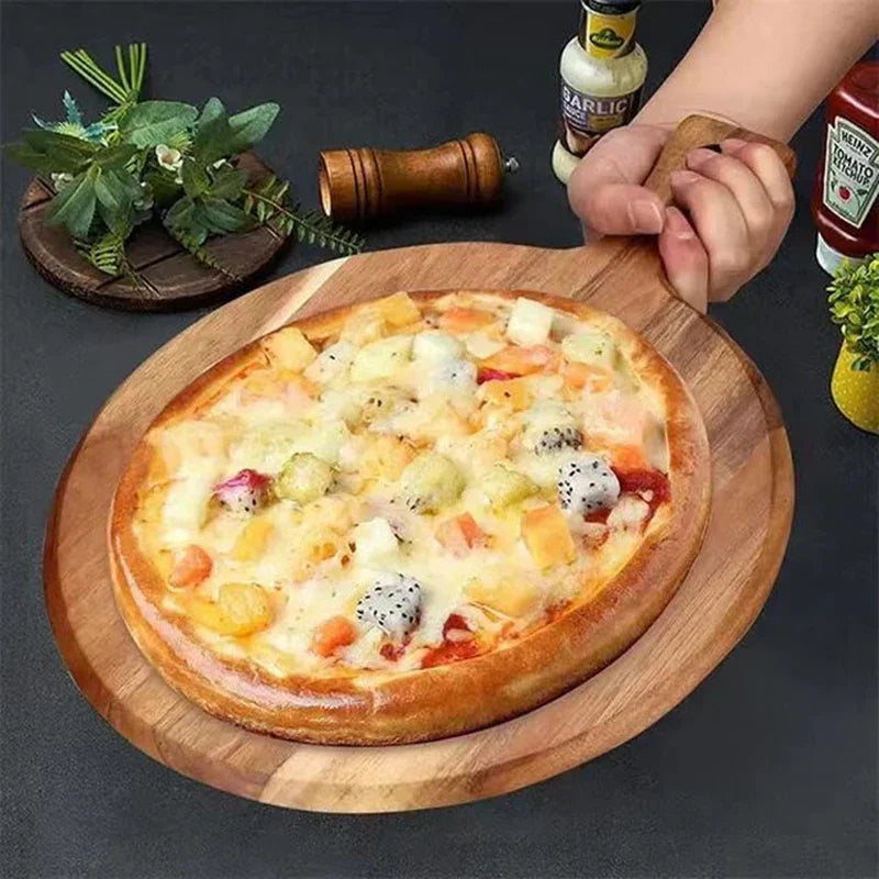Acacia wood pizza shovel and serving board with handle