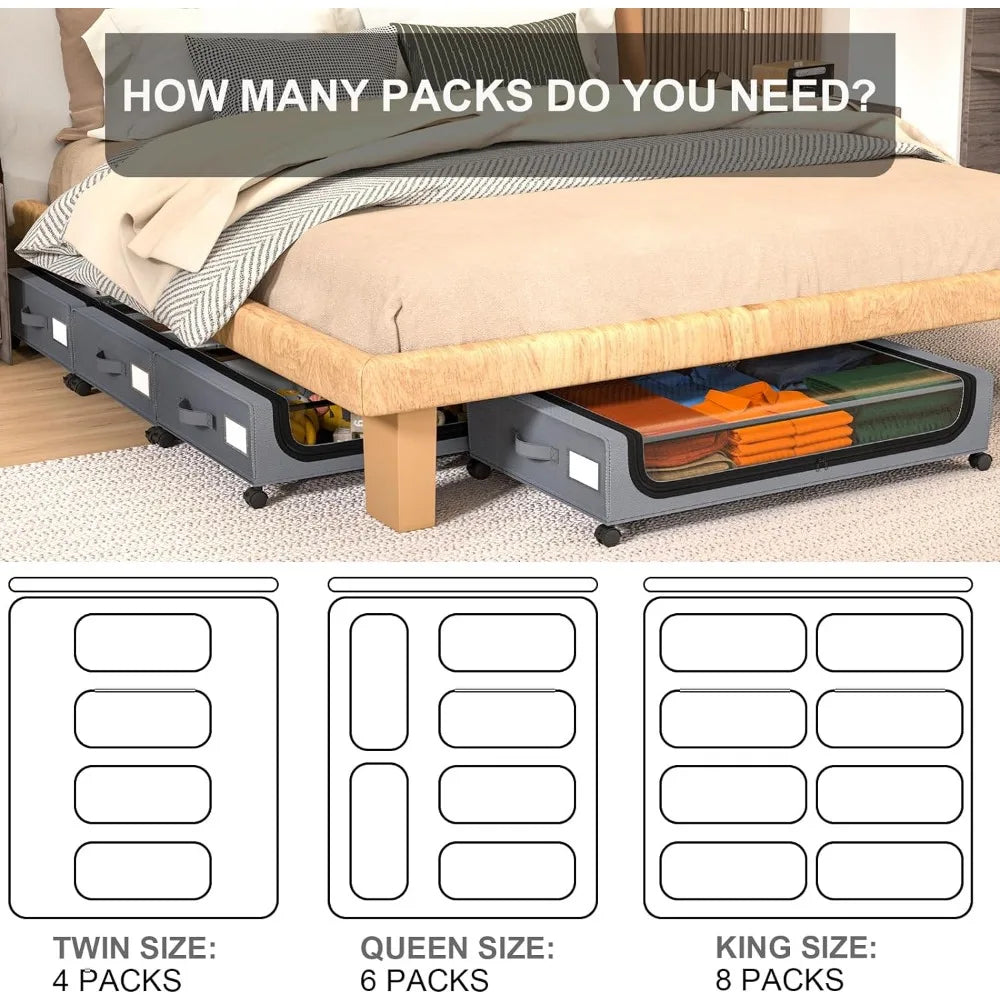 Under-bed storage stackable rolling box organizer