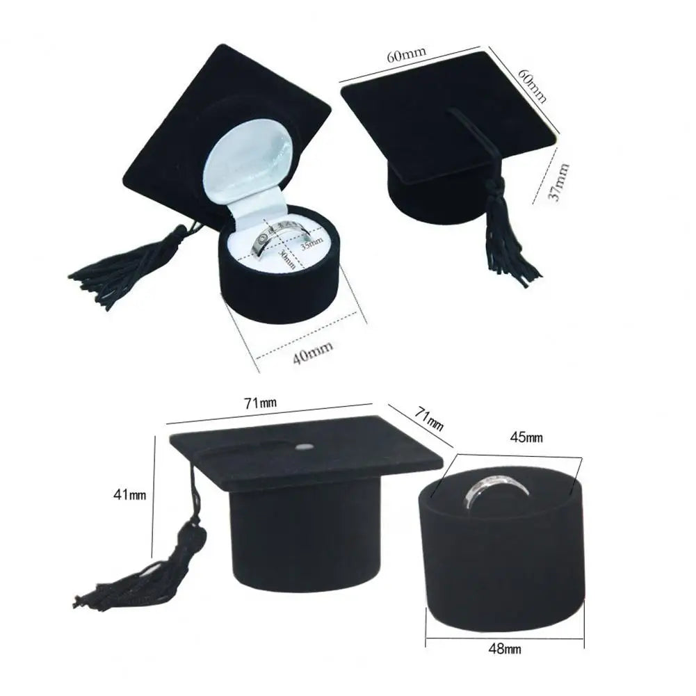 Graduation Cap Shaped Flannel Jewelry Ring Storage Box