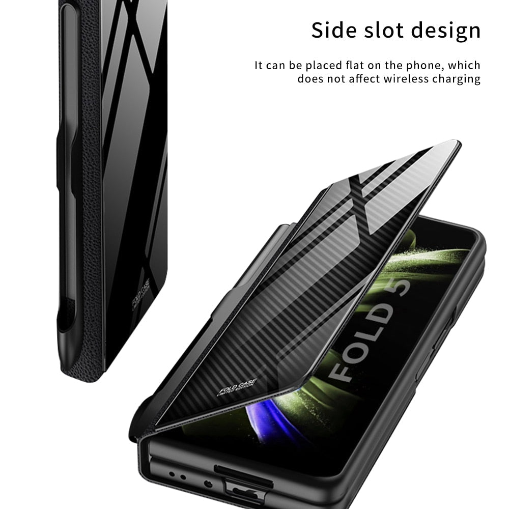 Shockproof Armor Case Glass Cover Stand Insert Card Leather Case for Samsung Galaxy Z Fold 5/4