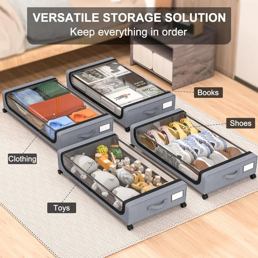 Under-bed storage stackable rolling box organizer