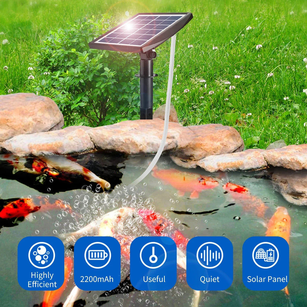 AquaSola Solar-powered Oxygen Pump with Battery | 6V 2W | For Ponds & Aquariums | Includes 2 Air Stones & 0.25 cm Hose