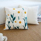 Cushion with Embroidered Daisies for Sofa and Living Room Without Filling