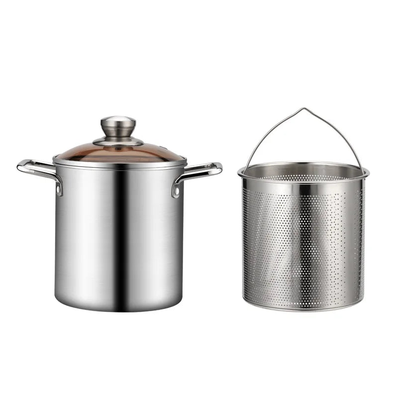 Crisplora FryMaster Stainless Steel Frying Pot 3 L with Strainer & Lid | Tempura Fryer with Tongs