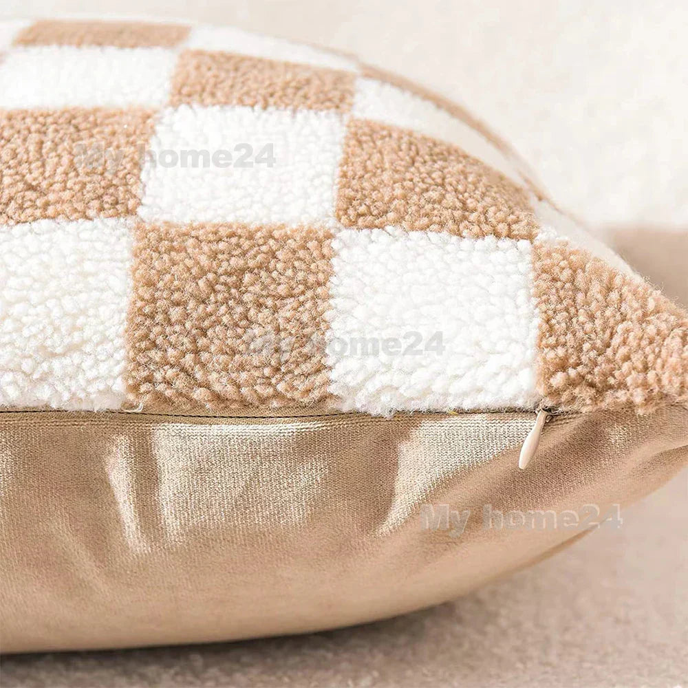 Checkerboard Faux Fur Pillowcase
