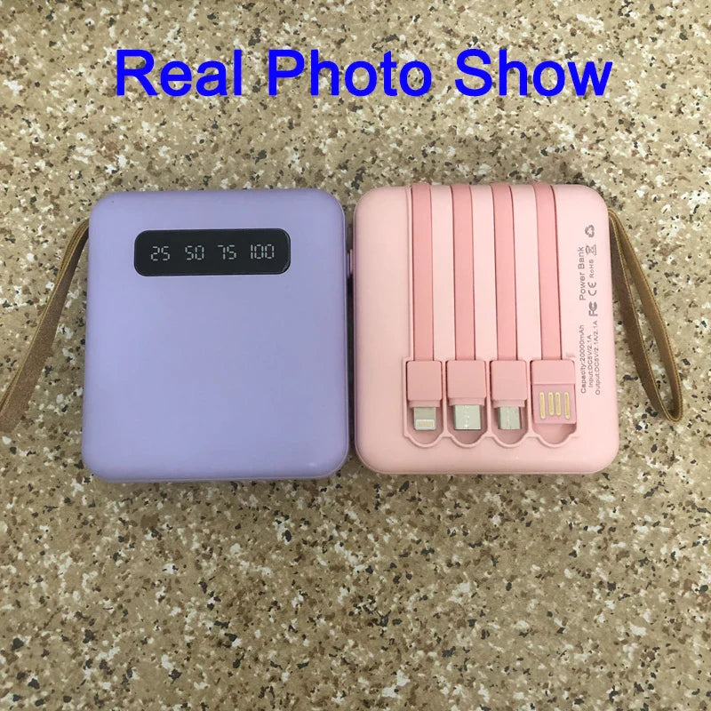 Mini Powerbank with Mirror Display | 20,000 mAh | Quick Charge Function & Integrated Cables | For iPhone, Samsung, Xiaomi & more