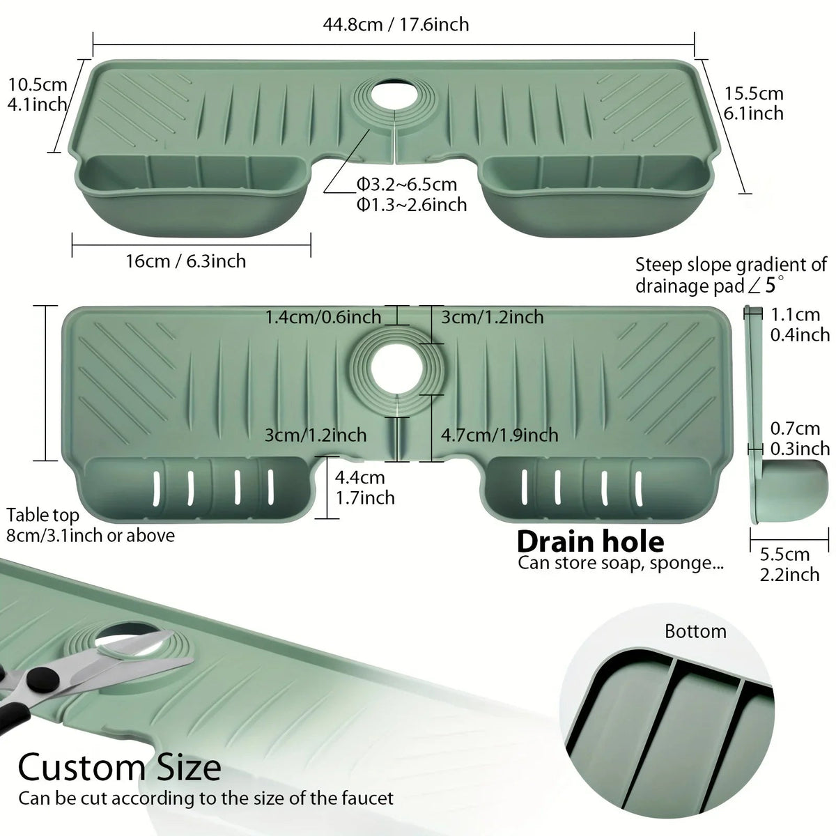 SilDry Dish Mat | Non-slip & Mold-free | Heat-resistant Silicone Draining Mat for Sink & Faucet | Foldable & Dishwasher-safe
