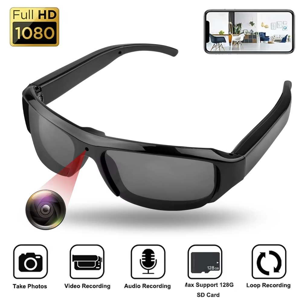 1080P HD Wearable Sunglasses Camera with Video Recorder for Outdoor Surveillance