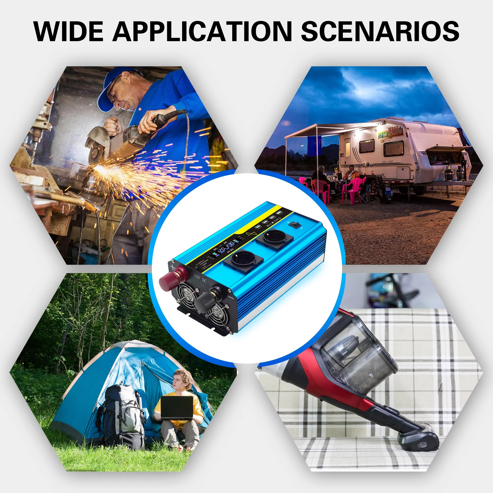 4000W Pure Sine Wave Power Inverter 12V/24V DC to 110V/220V AC Converter for Car and Solar Systems