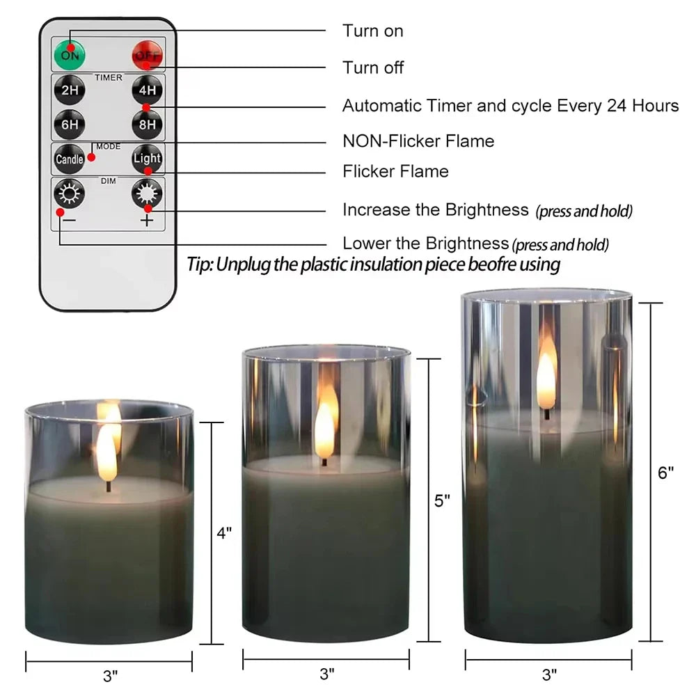 Lumièrea | LED Candle Set with Glass | Flickering & Remote Control | Timer | Wedding & Christmas