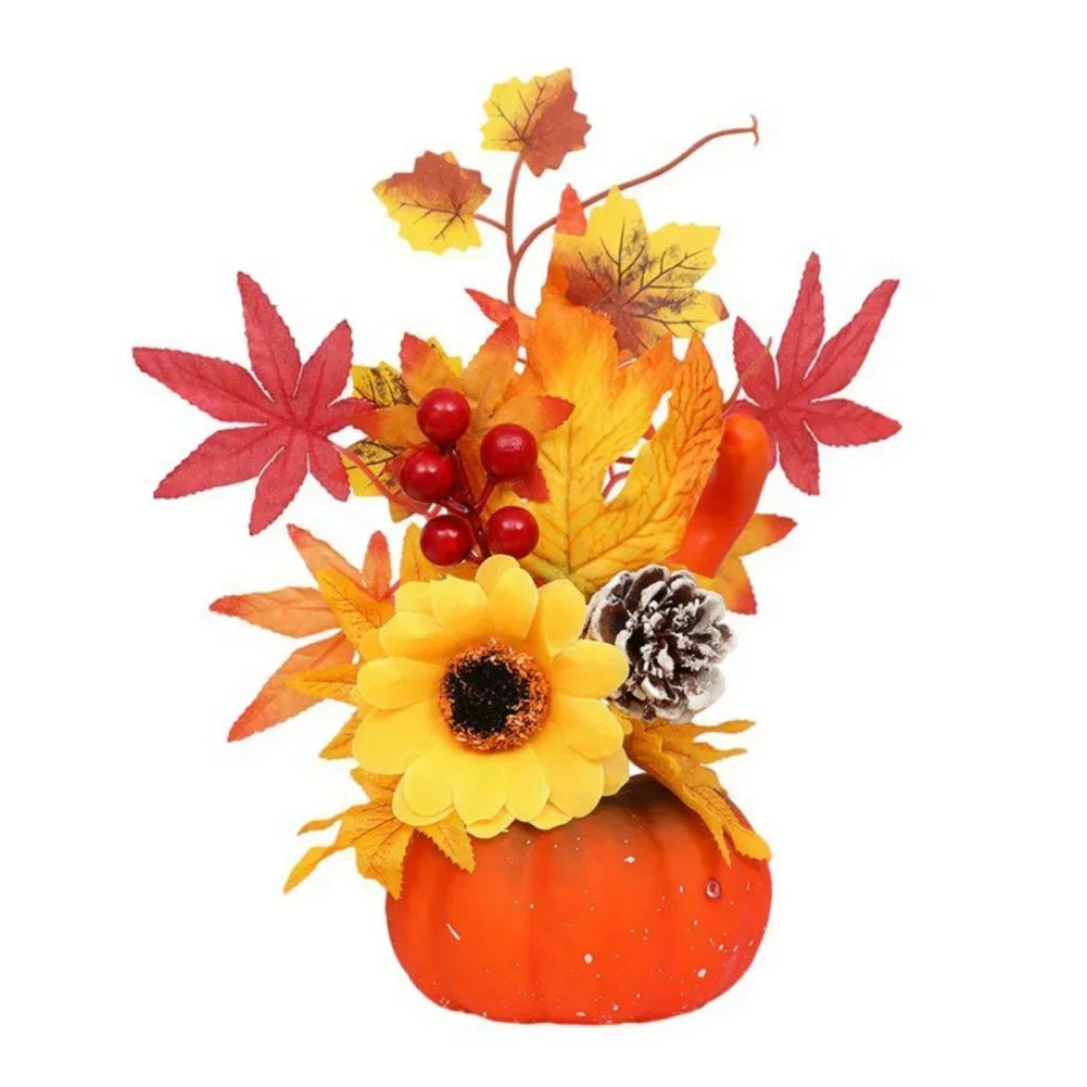 Autumn Magic | Decorative Pumpkin with Artificial Flowers | 25–30 cm | Autumn & Halloween Decor