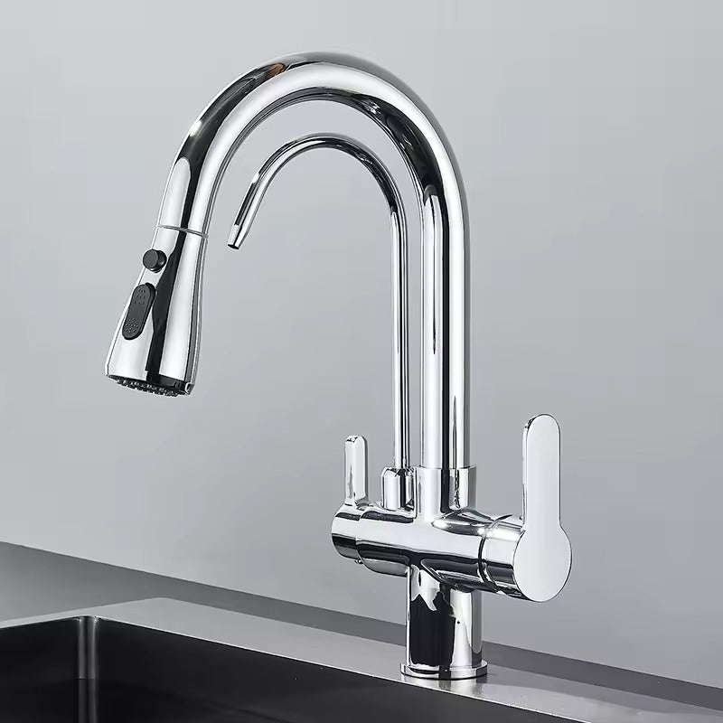 Matte Black Filter Faucet for the Kitchen, Pull-Out Spray, 360° Rotation, Three-Way Water Filter Tap, Sink Mixer