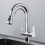 Matte Black Filter Faucet for the Kitchen, Pull-Out Spray, 360° Rotation, Three-Way Water Filter Tap, Sink Mixer