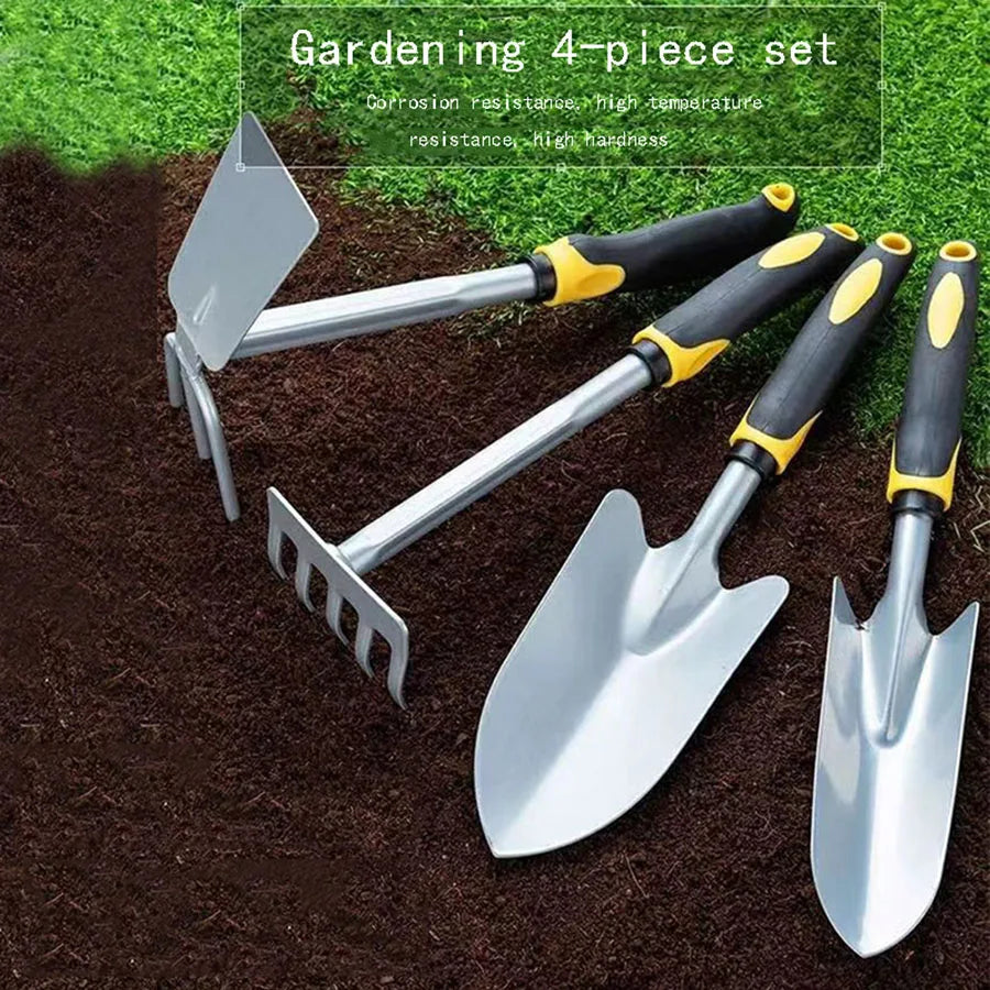 Groviva Garden Tool Set 4-pcs. | Stainless Steel | Hoe & Shovel | For Digging, Planting & Weeding