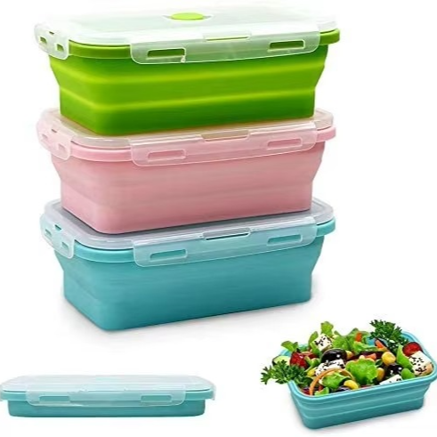 Collapsible Silicone Food Storage Containers with Lids 3 Pack Set 40oz