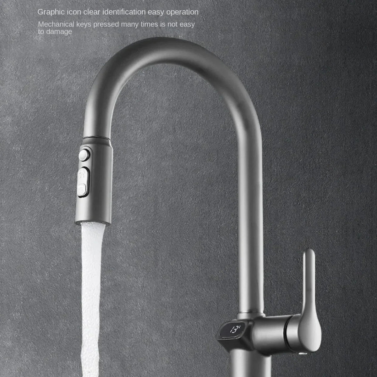 Pull-out Kitchen Faucet with Digital Display and Swivel Spout