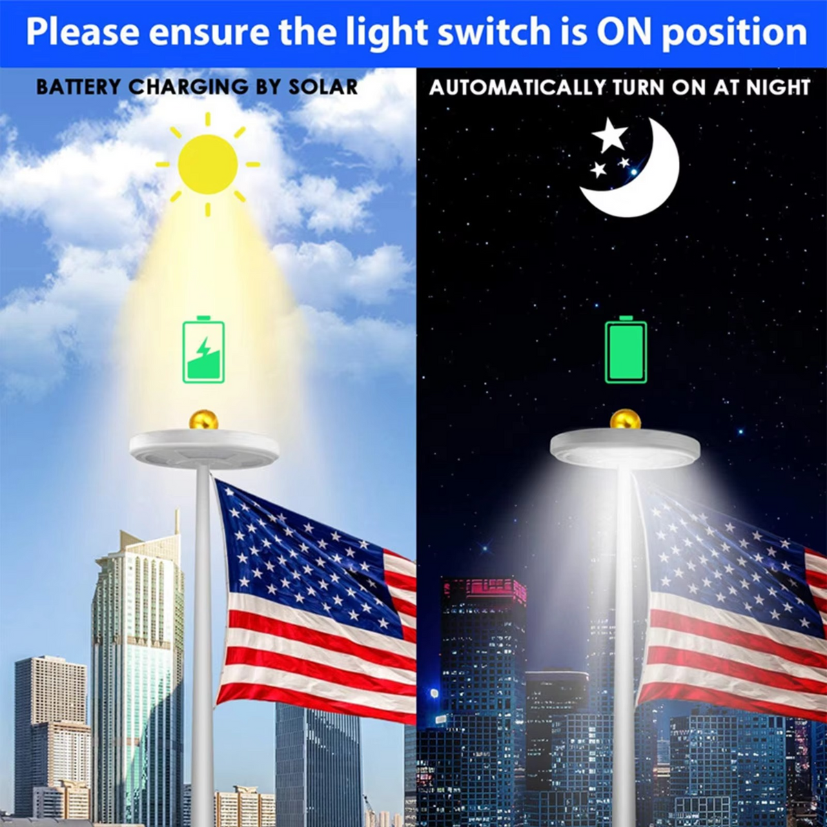Elite Solar-Powered LED Flagpole & Outdoor Light
